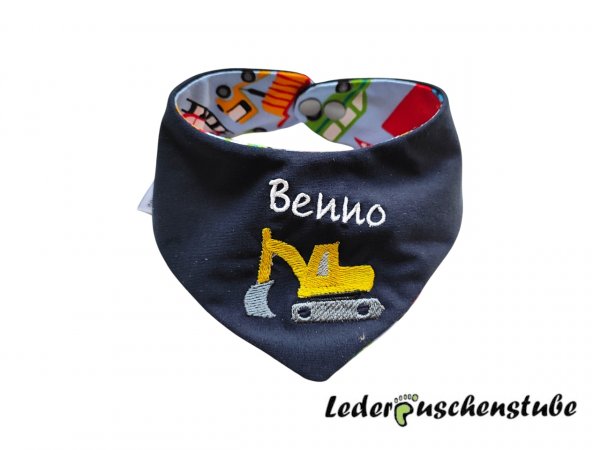 Wende Halstuch mit Namen und Stickerei Bagger gelb Lederpuschenstube